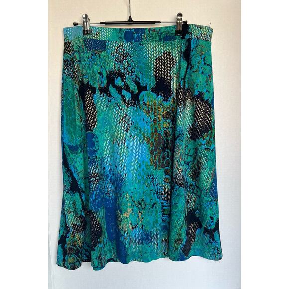 Kasper Turquoise Blue Black Gold Graphic Print A-Line Skirt  XL - Picture 1 of 7